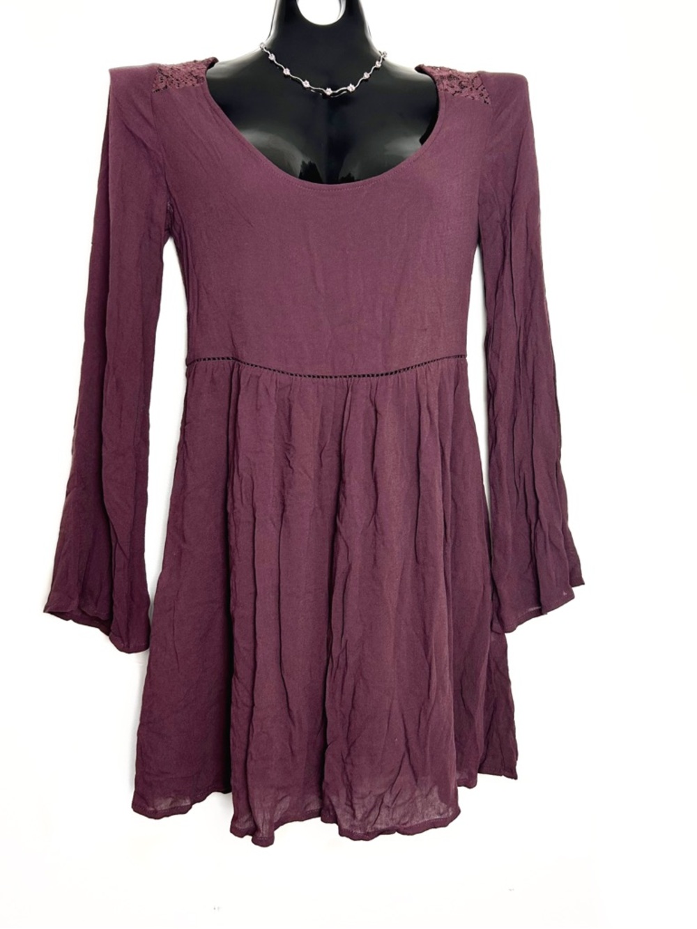 Long Sleeve Lace Yoke Maxi Dress in Dusty Rose